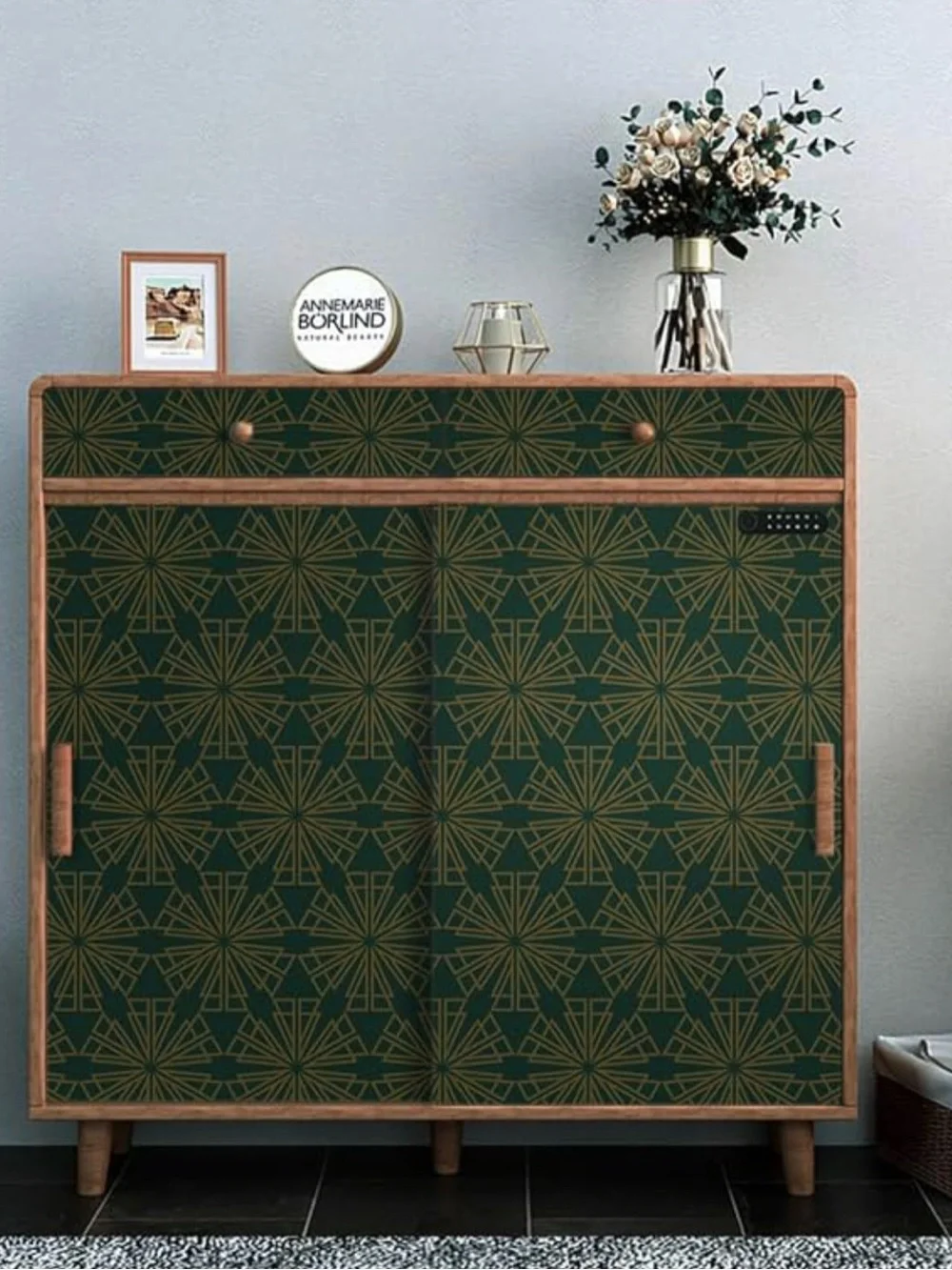 NWT Dark Green & Gold Peel & Stick Wallpaper, Self-Adhesive, 17.3” x 393.7”